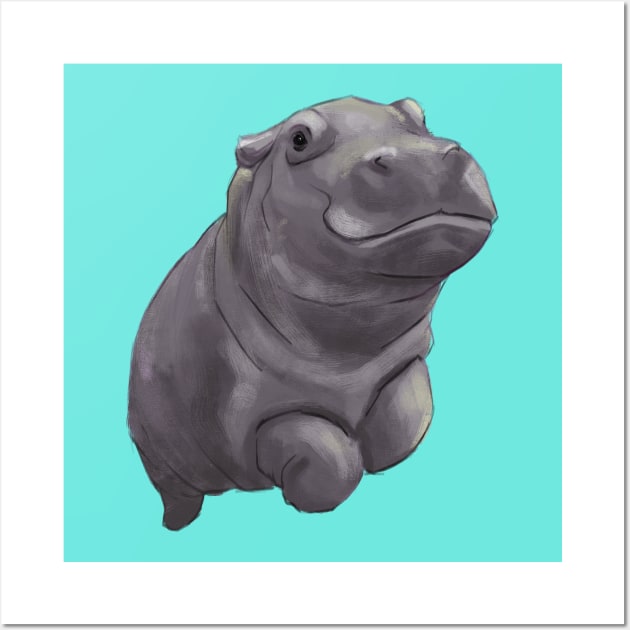 Cute Swimming Baby Pygmy Hippo Wall Art by Stilo29